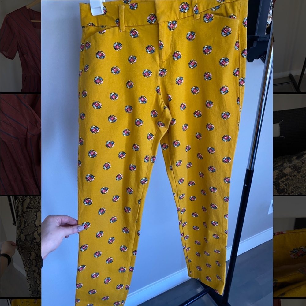 Mustard Flower Print Dress Pants
